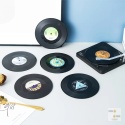 Podkładki pod szklanki - płyty winylowe, czarne + uchwyt "gramofon"